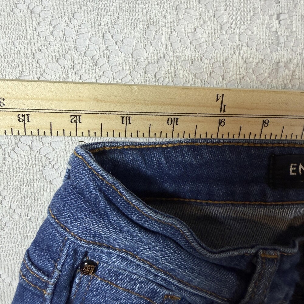 ENJEAN Jeans Juniors 1 Blue High Rise Straight Slim Dark Wash Stretch Denim - Picture 6 of 12